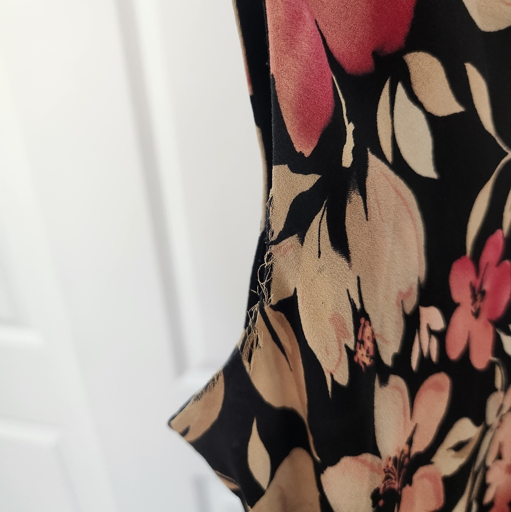 Charter Club Vintage 100% Silk Hawaiian Floral Print Maxi Dress Black 14 - Picture 4 of 6